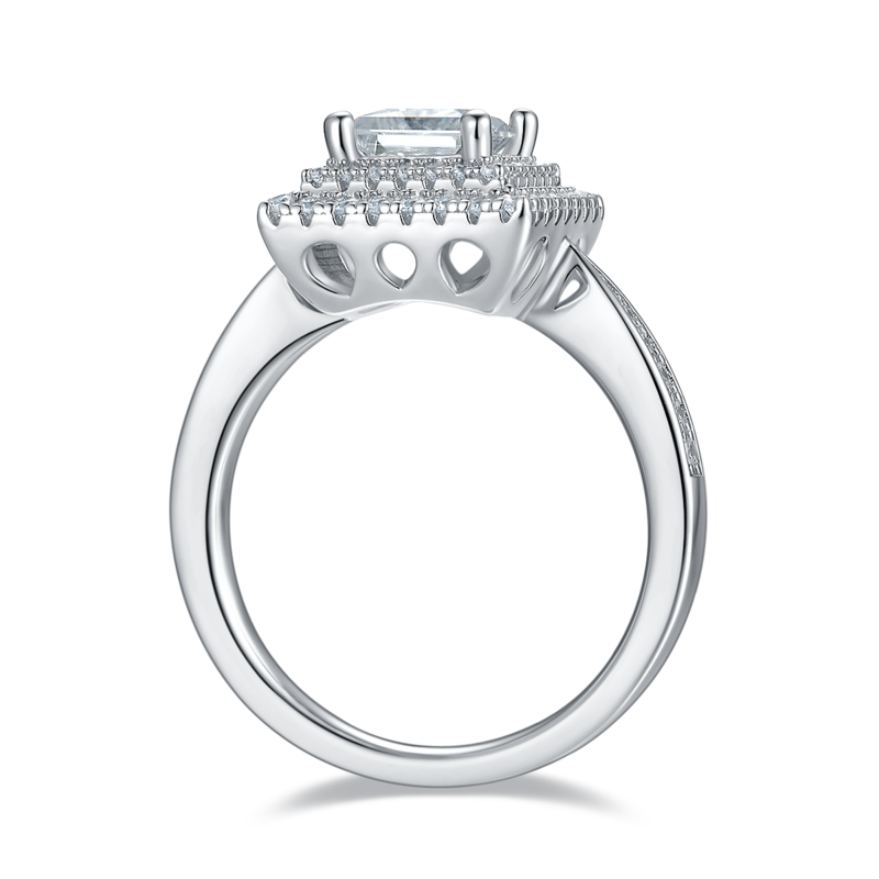 豪镶正方形S925银镀白金MoissaniteWomen's Ring1.0ctD级
